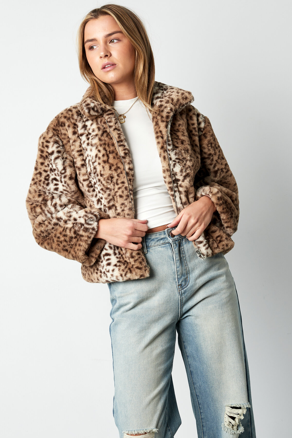 Polyester Faux Fur Women's Jacket Leopard Print Cozy Warm Picture3
