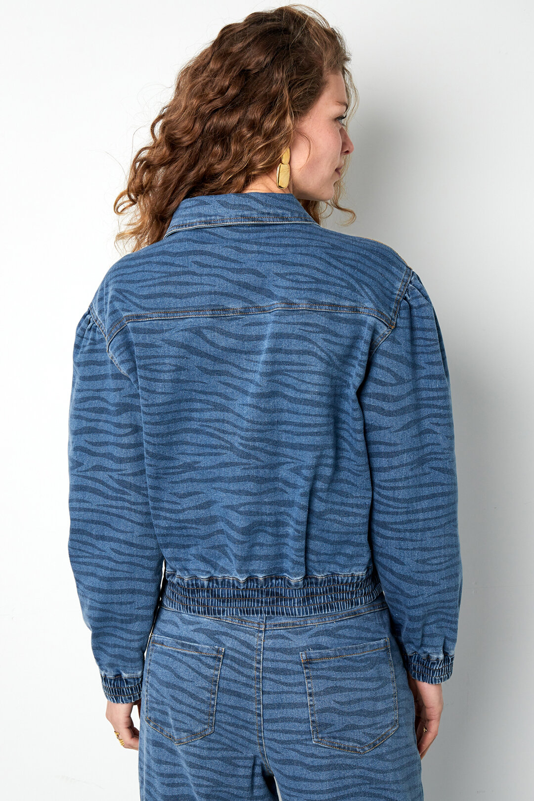 Denim Women's Jacket Cropped Tiger Stripe Pattern Picture6