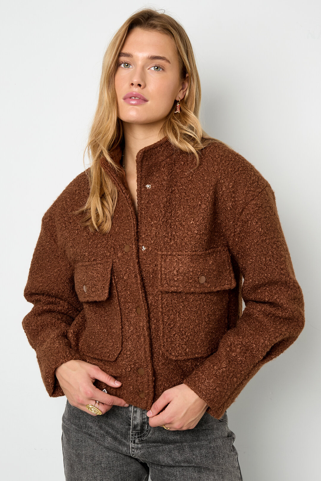 Geweven Polyestervezel Vrouwen Jas Casual Solide Kleur Herfst/Winter h5 Afbeelding4