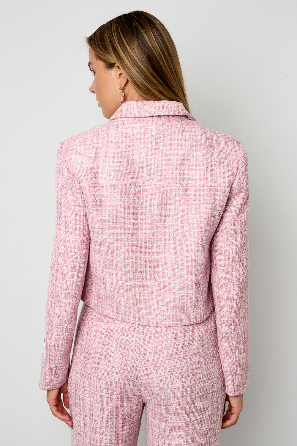 Woven Polyester Fiber Women's Jacket Elegant Checkered Statement h5Picture11