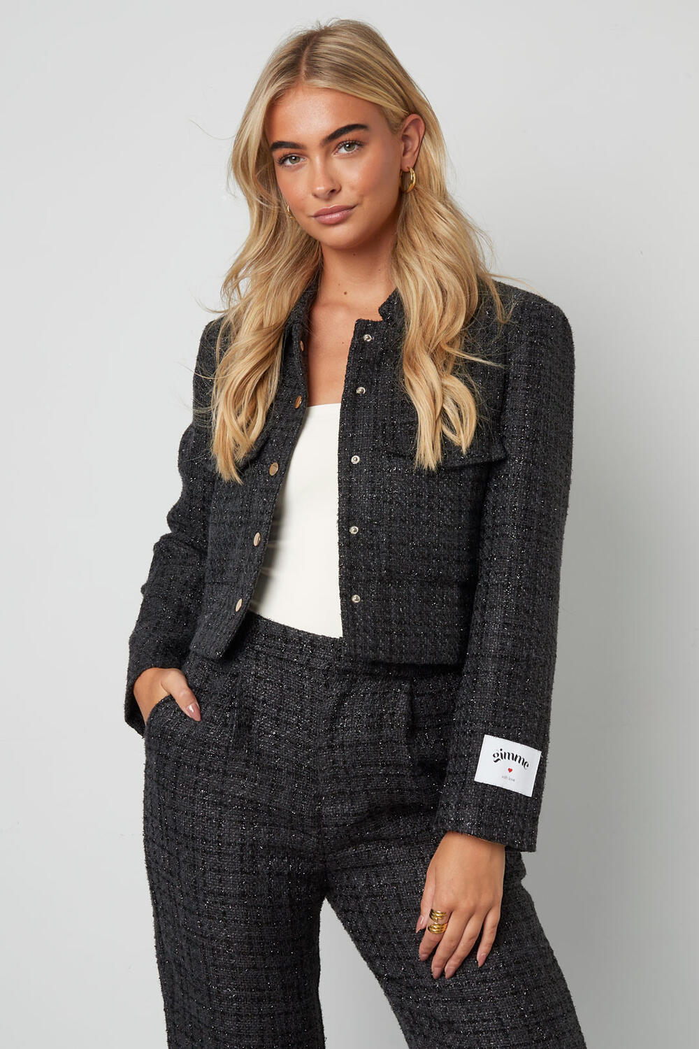 Woven Polyester Fiber Women's Jacket Elegant Checkered Statement h5Picture4