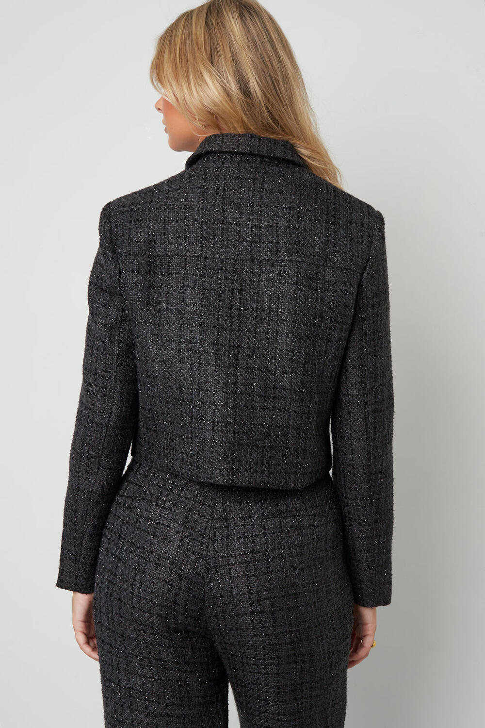 Woven Polyester Fiber Women's Jacket Elegant Checkered Statement h5Picture6