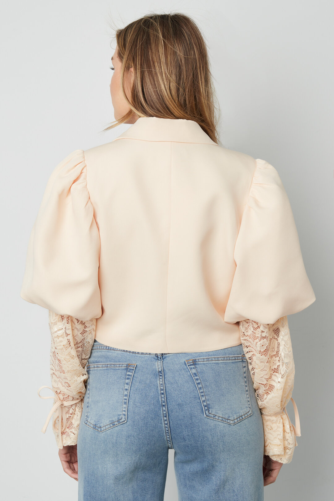 Cotton Blend Women's Blazer Puff Sleeve Lace Insert h5Picture14