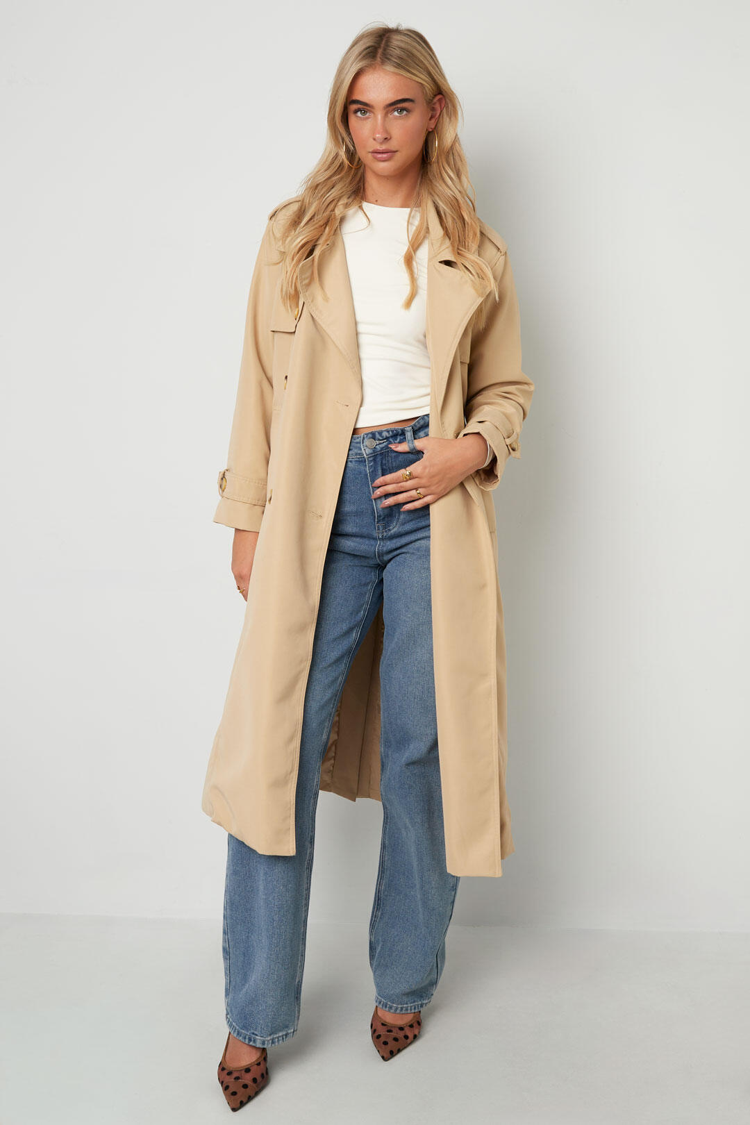 Polyester Fiber Women's Trench Coat Fall/Winter Basic Solid Color