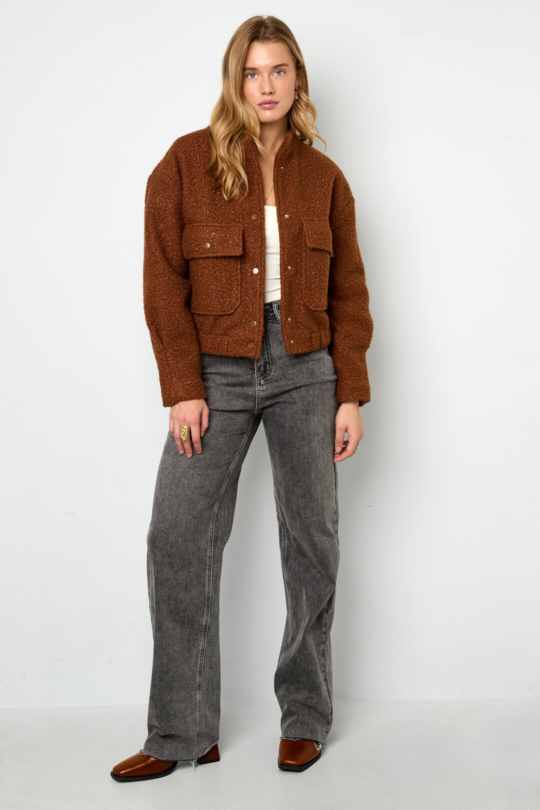 Geweven Polyestervezel Vrouwen Jas Casual Solide Kleur Herfst/Winter h5 Afbeelding5