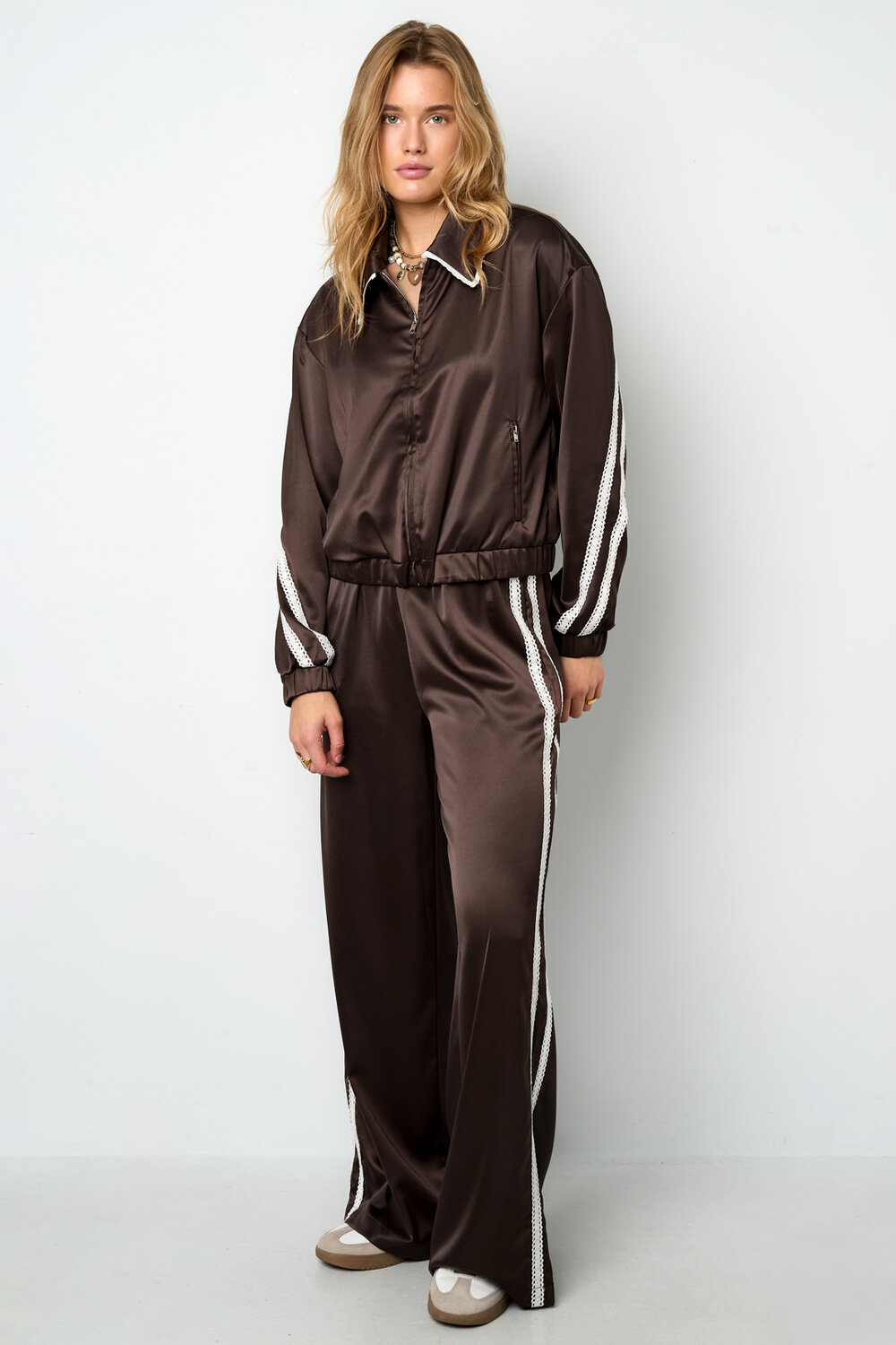Woven Polyester Fiber Women's Jacket Sporty Color Clash 2-piece Set h5Picture6