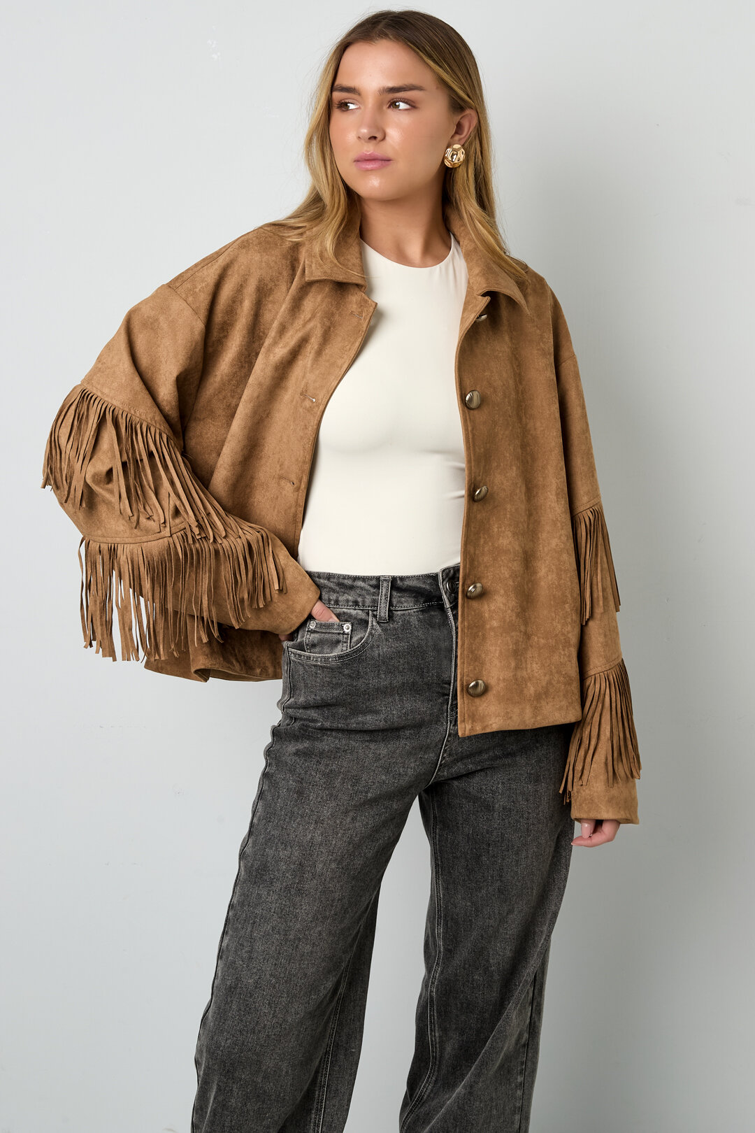 Woven Polyester Fiber Women's Blouse Casual Solid Color Fall/Winter Fringe Detail h5Picture8