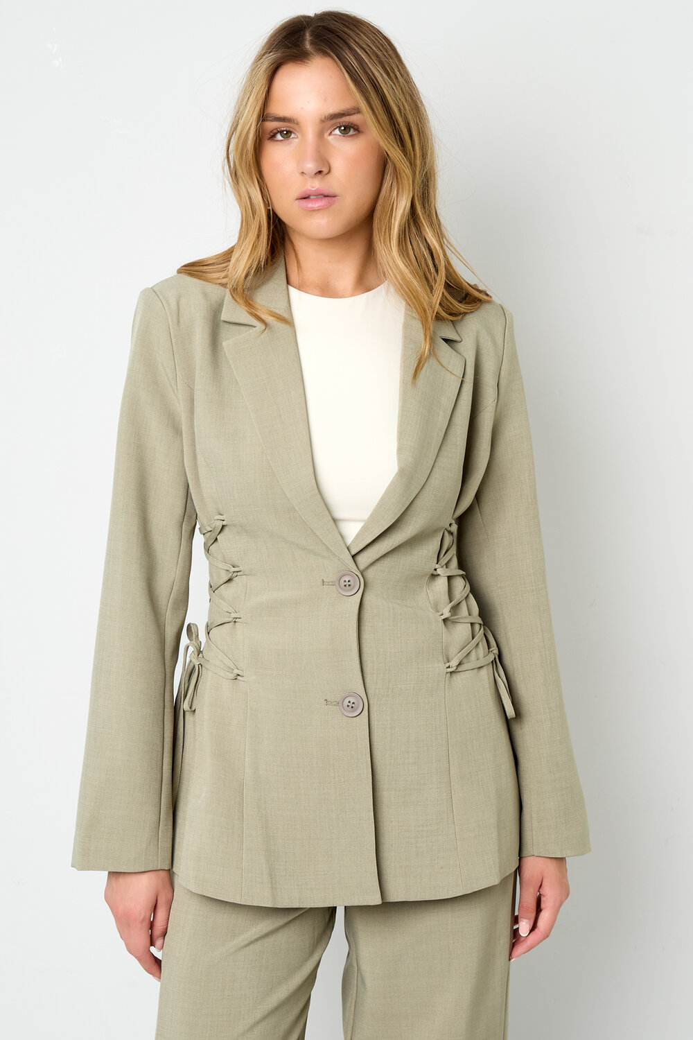 Woven Polyester Fiber Women's Suit Set Elegant Tie-up h5Picture9