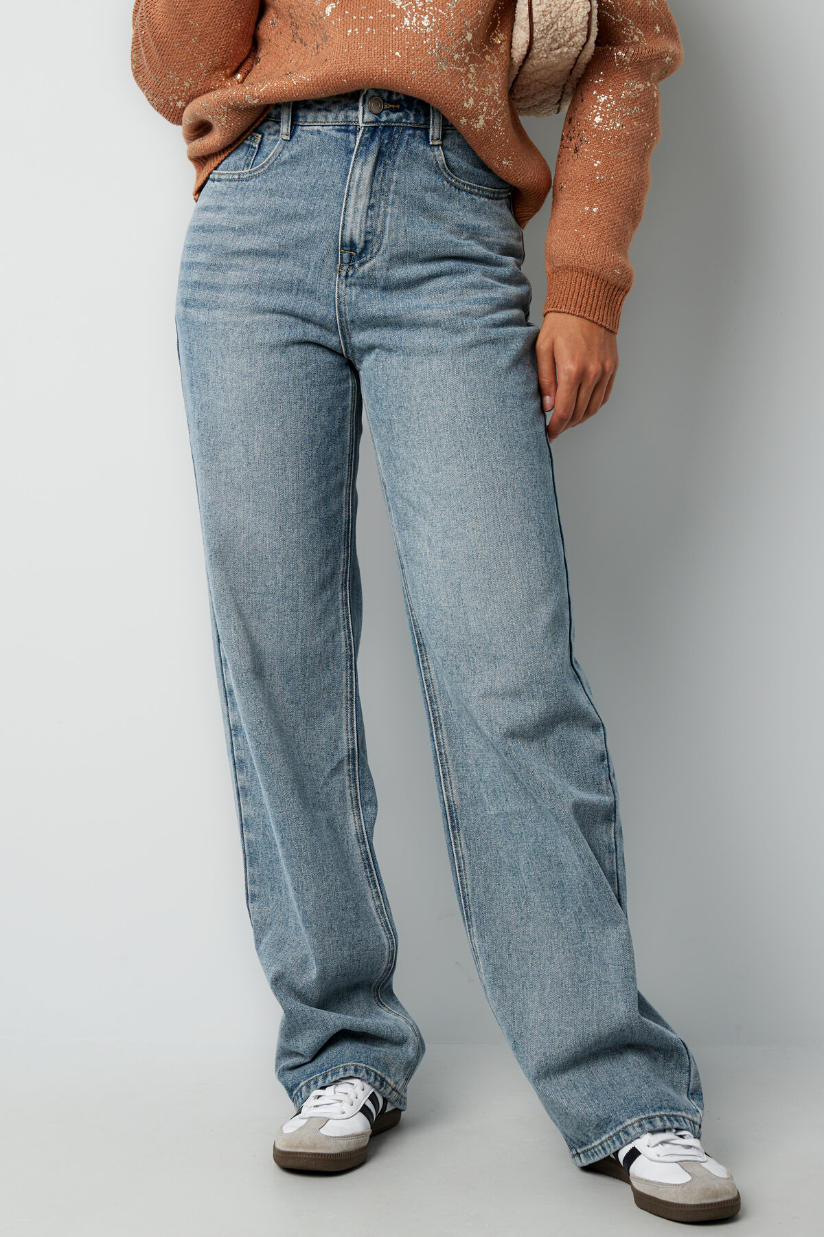 Baumwolle Gewebte Damen Gerade Jeans Casual Einfarbig Mittel-Indigo h5 Bild10