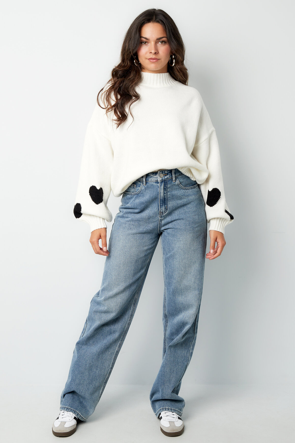 Coton Tissé Femme Pantalon Droit Jeans Décontracté Couleur Unie Indigo Moyen h5 Image3