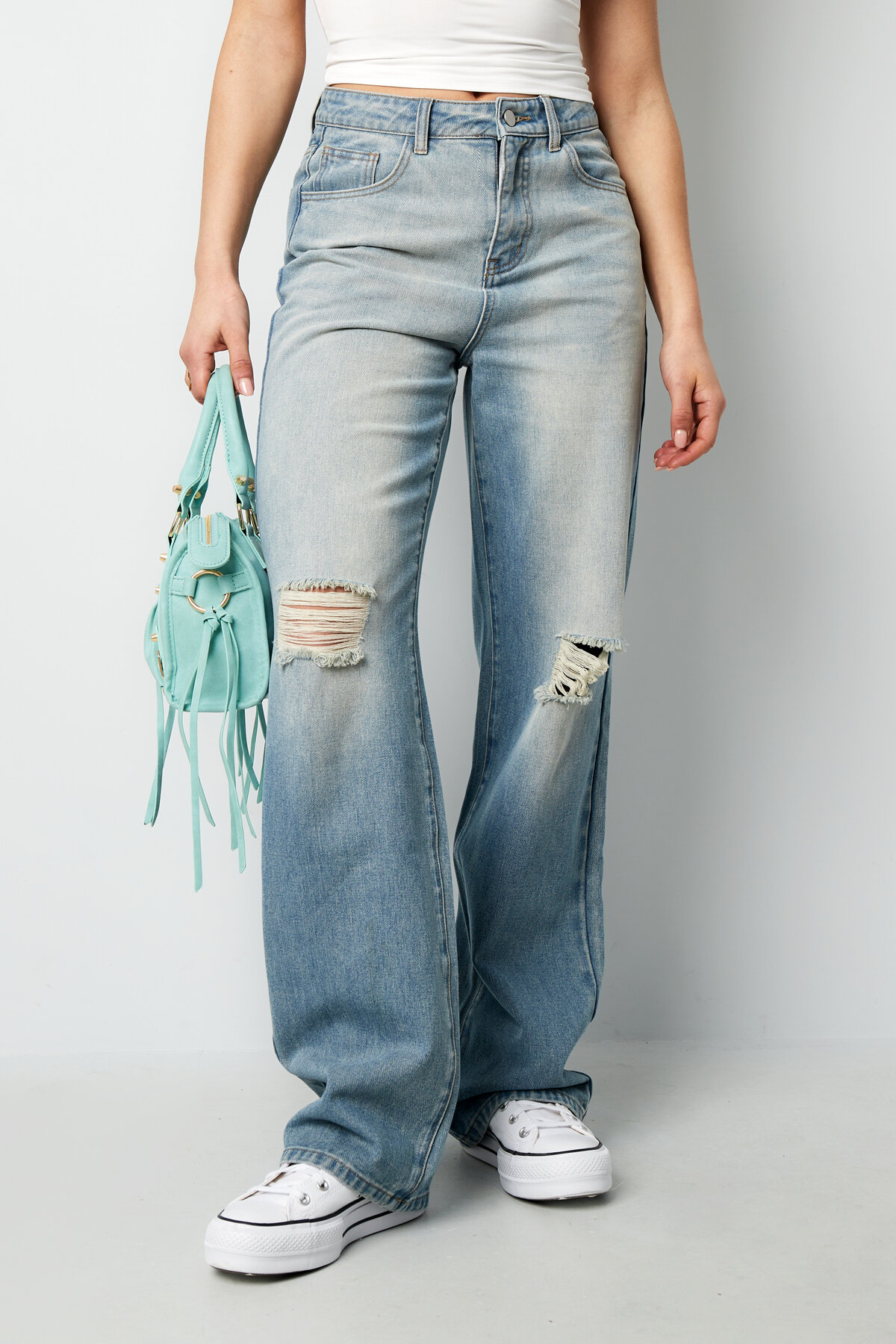 Cotton Woven Damen Straight Leg Jeans Ripped h5 Bild2