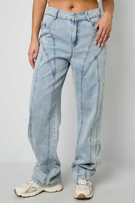 Pantalon en Coton Mélangé Décontracté Droit Bleu Indigo Clair