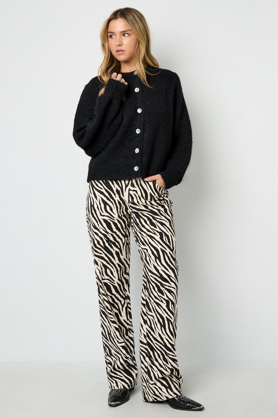 Woven Cotton Women's Straight Leg Pants Casual Zebra Stripes Picture3