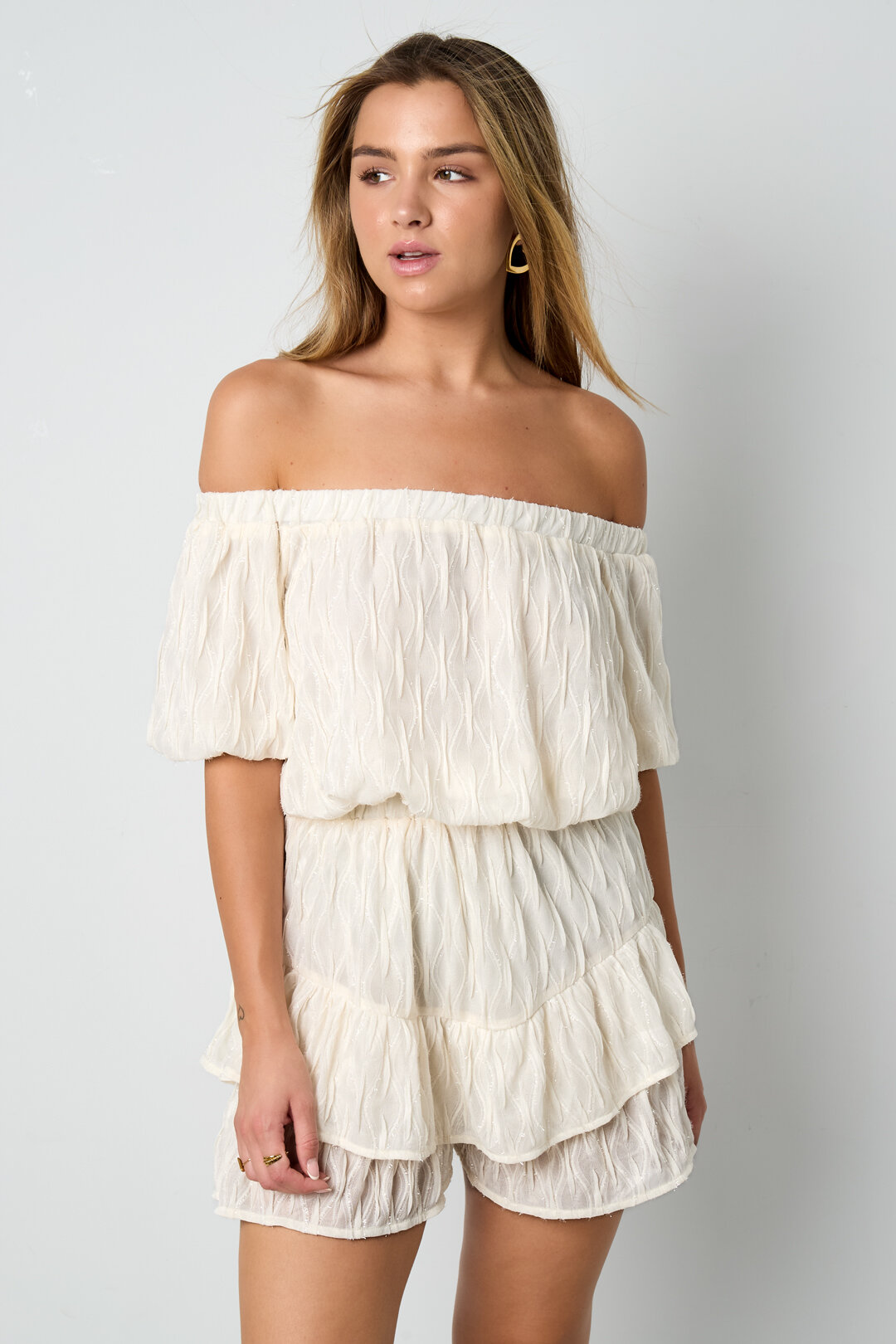 Woven Polyester Fiber Women's Bodysuit Casual Solid Color Ruffle Edge Picture4