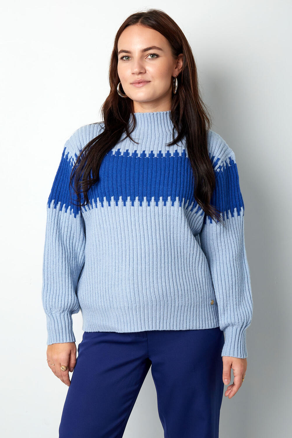 Gestrickter Pullover Mit Großen Streifen – Grau h5Bild7