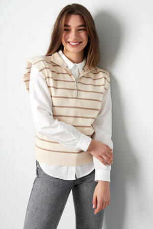 Spencer Rigato Con Cerniera - Beige Marrone h5 Immagine3