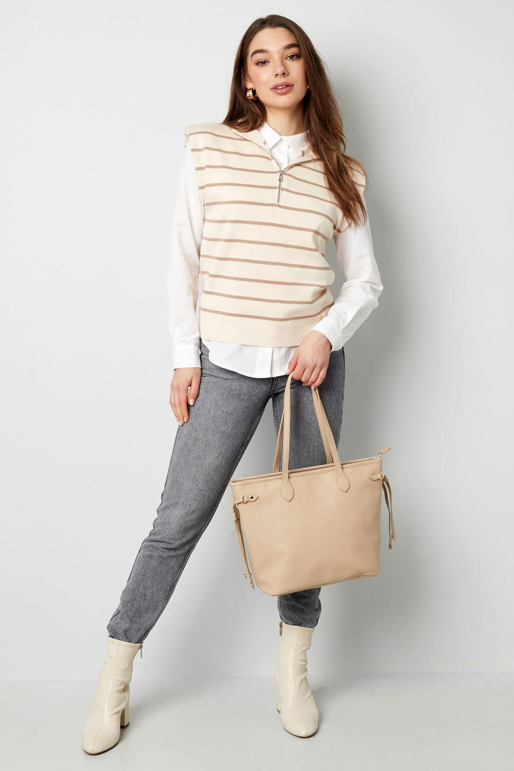 Spencer Rigato Con Cerniera - Beige Marrone h5Immagine7
