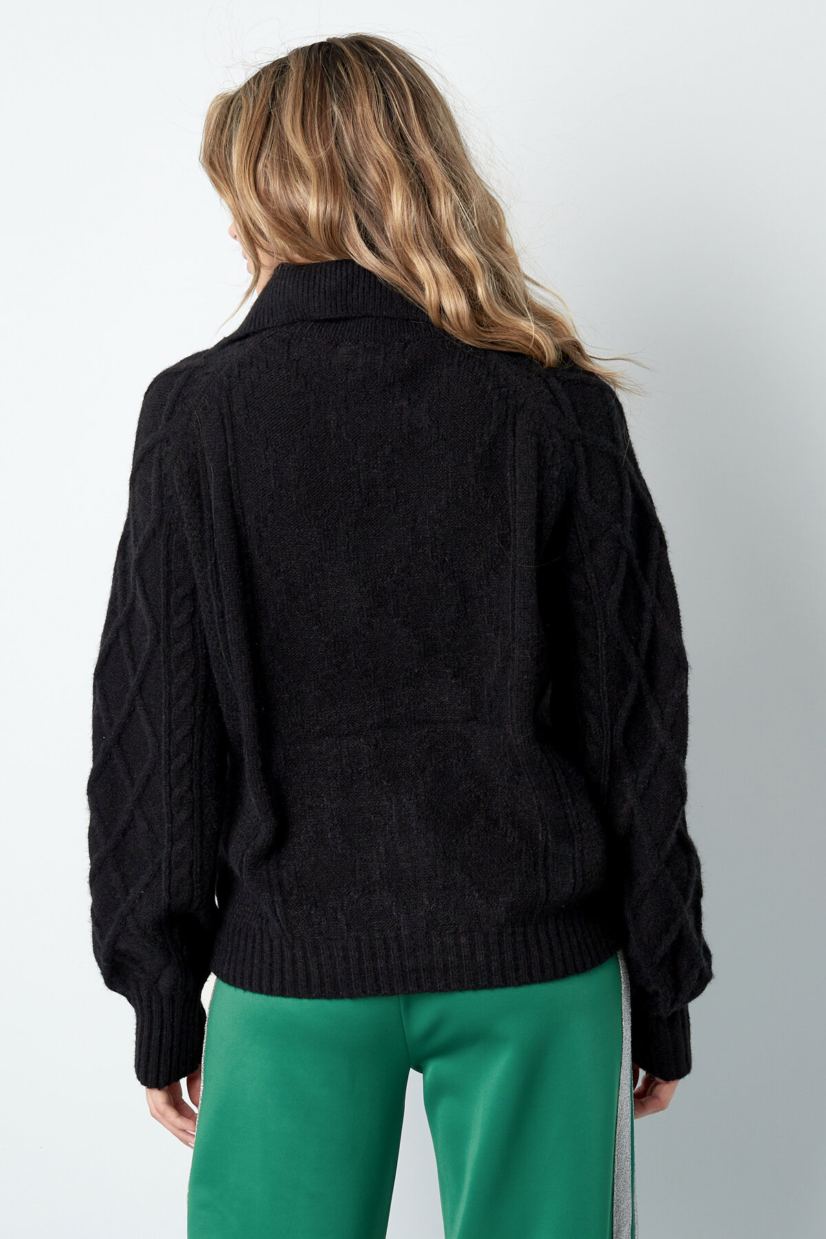 Maglione Donna in Mistura di Lana Maglia Cerniera Quarta Modello a Rombi Intrecciati h5 Immagine9