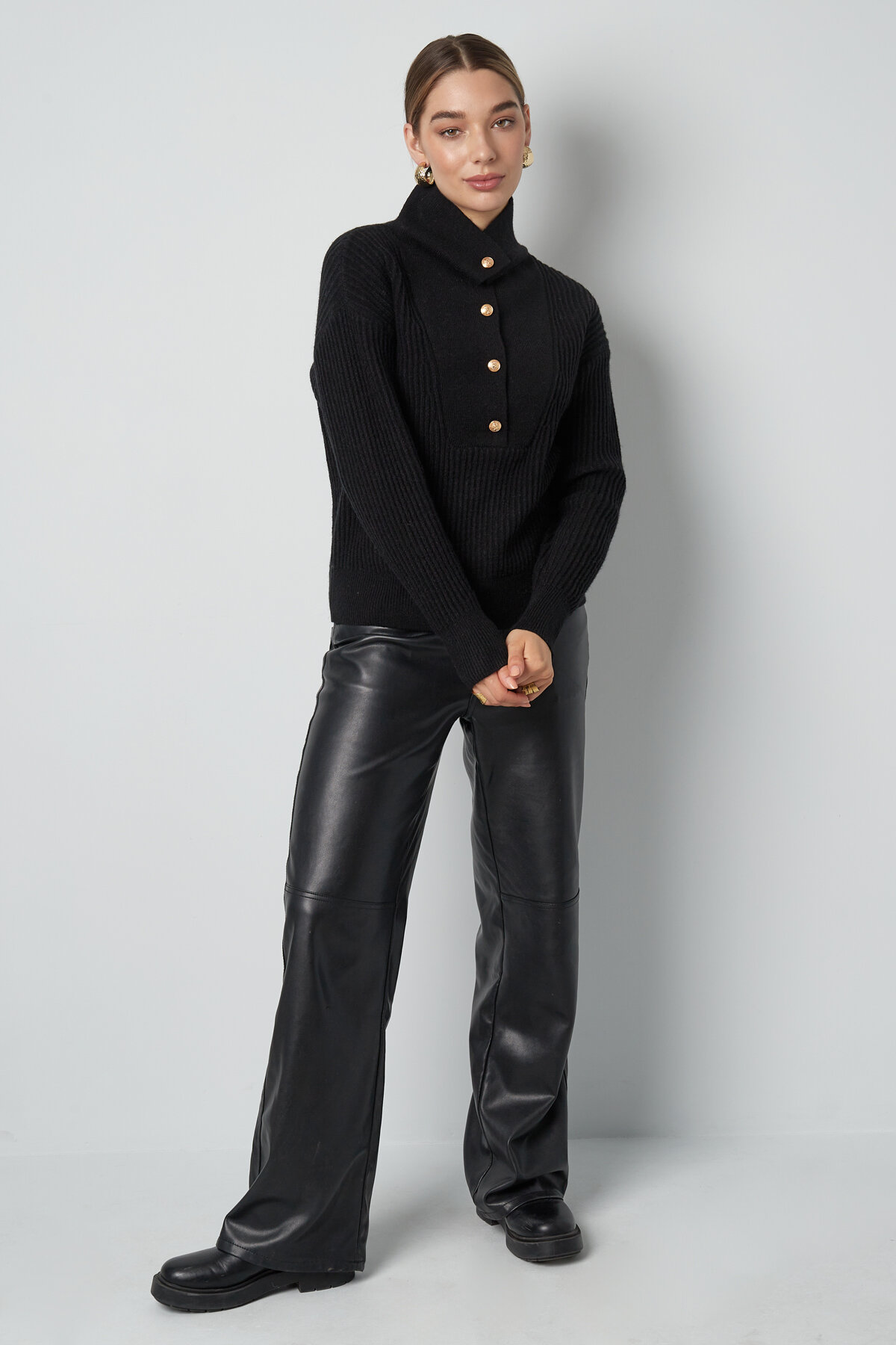 Maglione Donna in Misto Lana Maglia con Collo Alto e Pulsanti Immagine7