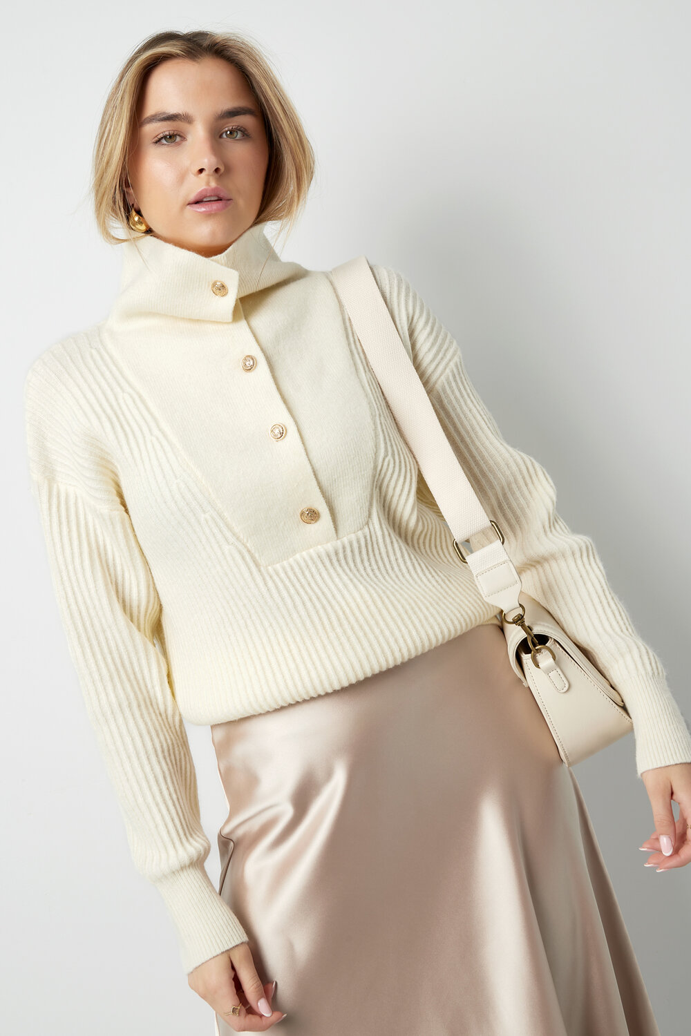 Maglione Donna in Misto Lana Maglia con Collo Alto e Pulsanti h5Immagine6