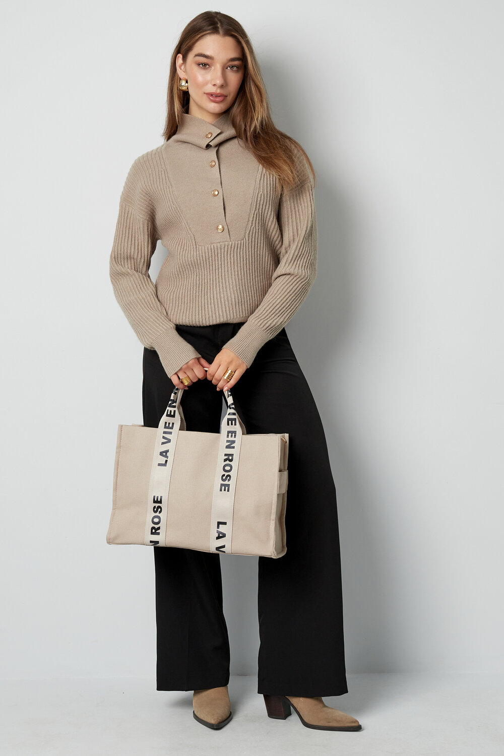 Maglione Donna in Misto Lana Maglia con Collo Alto e Pulsanti h5Immagine3