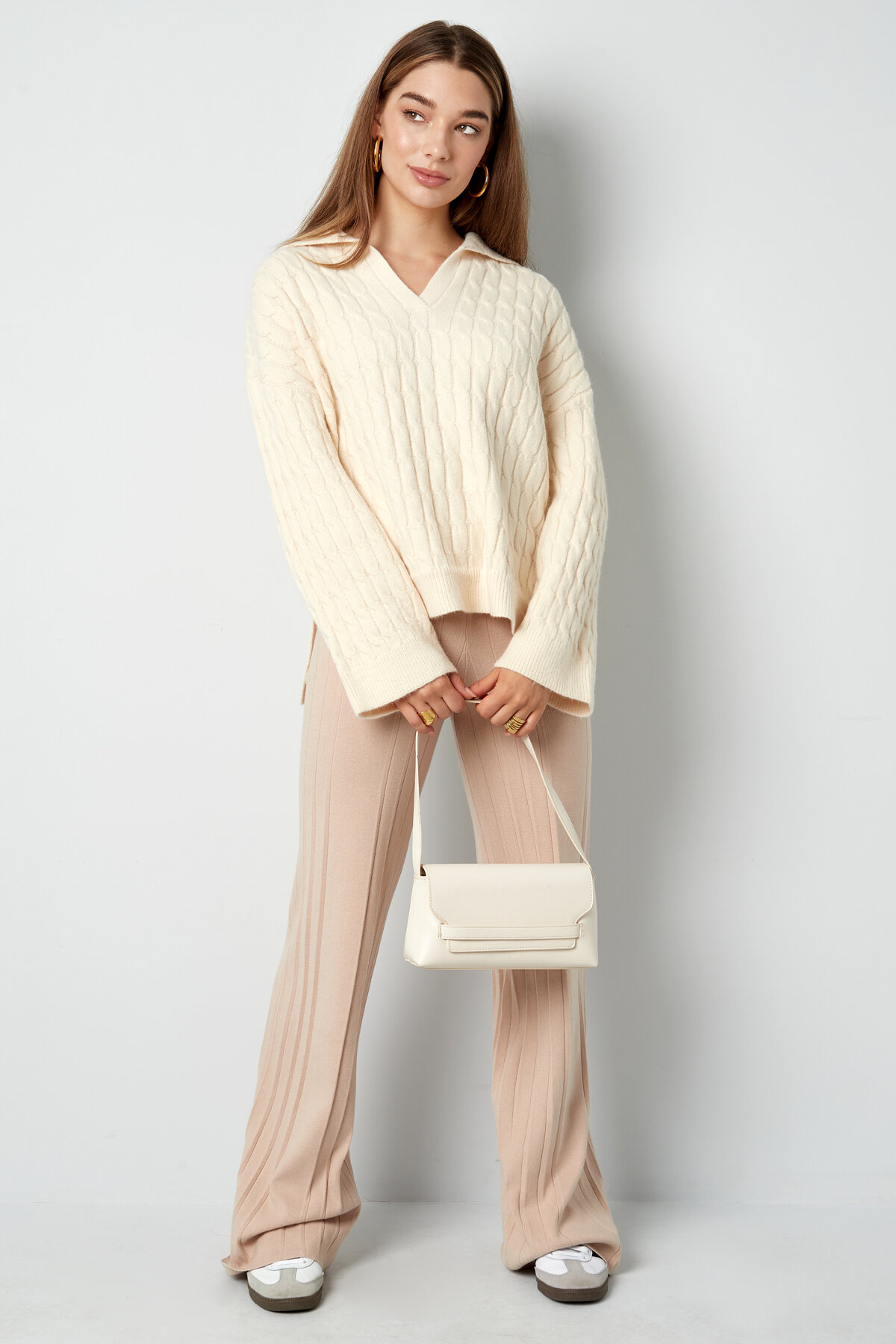 Kadın Oversize İplikli Yün Karışım Sweatshirt Yakası ile Resim8