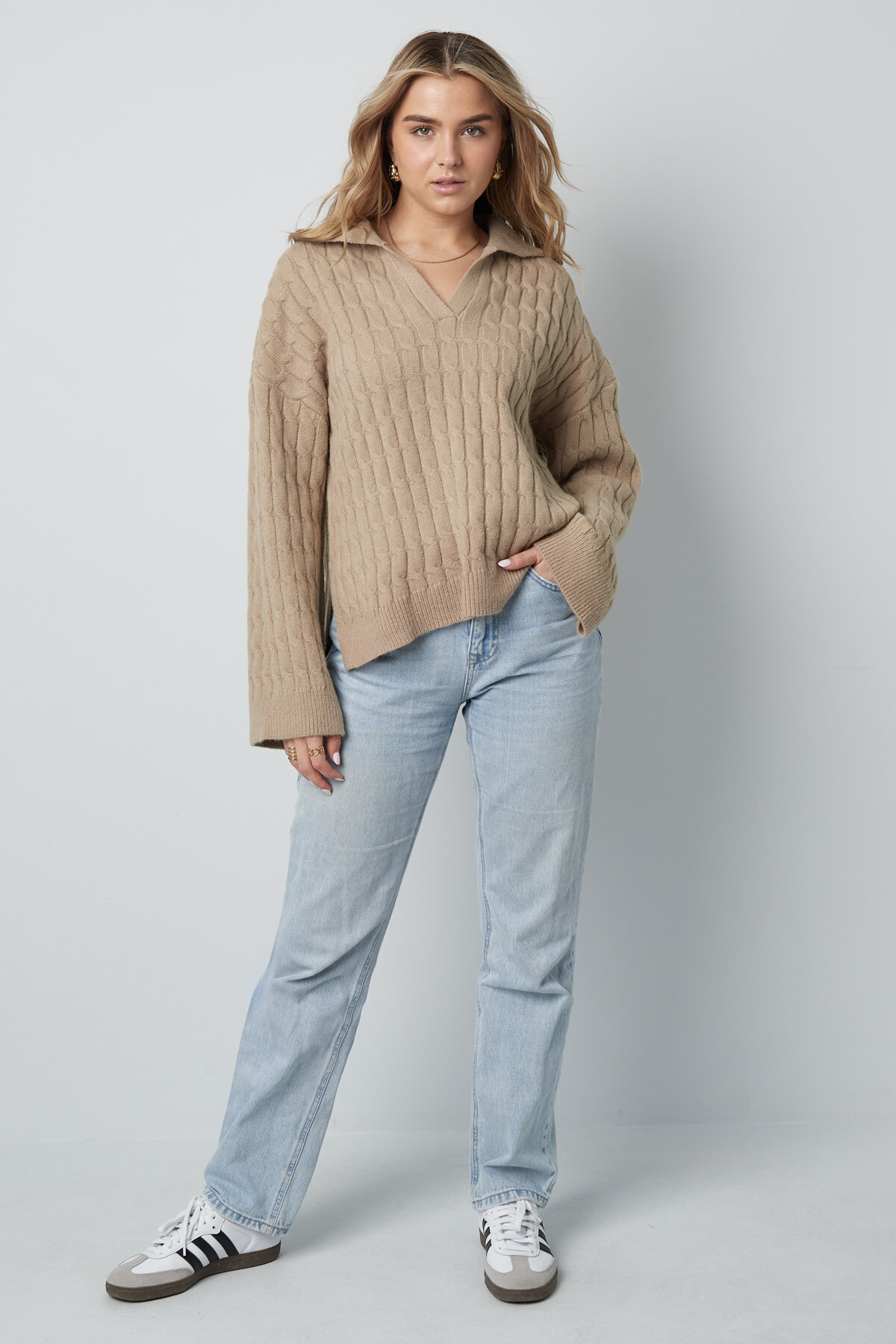 Kadın Oversize İplikli Yün Karışım Sweatshirt Yakası ile h5 Resim7