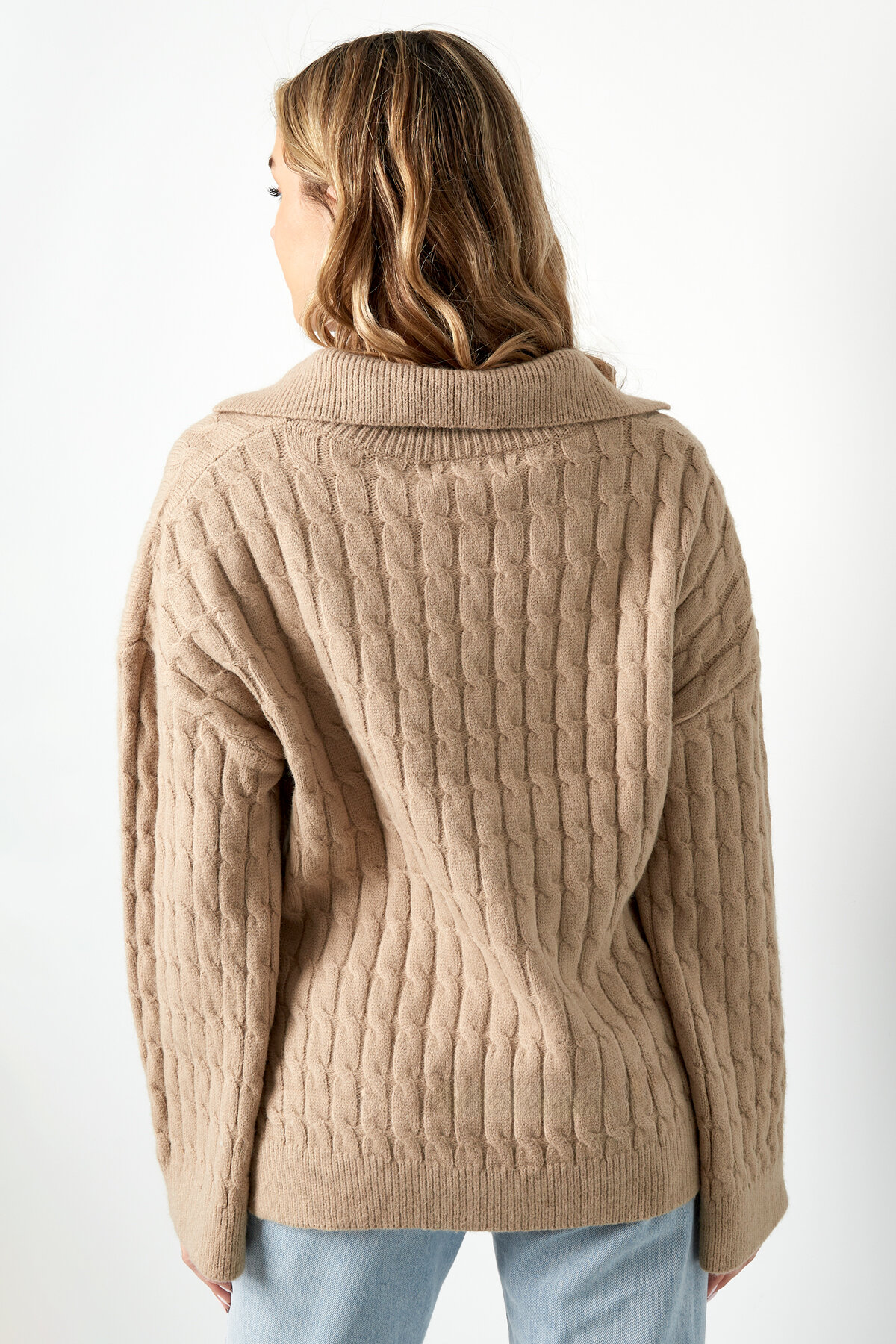 Kadın Oversize İplikli Yün Karışım Sweatshirt Yakası ile h5 Resim10