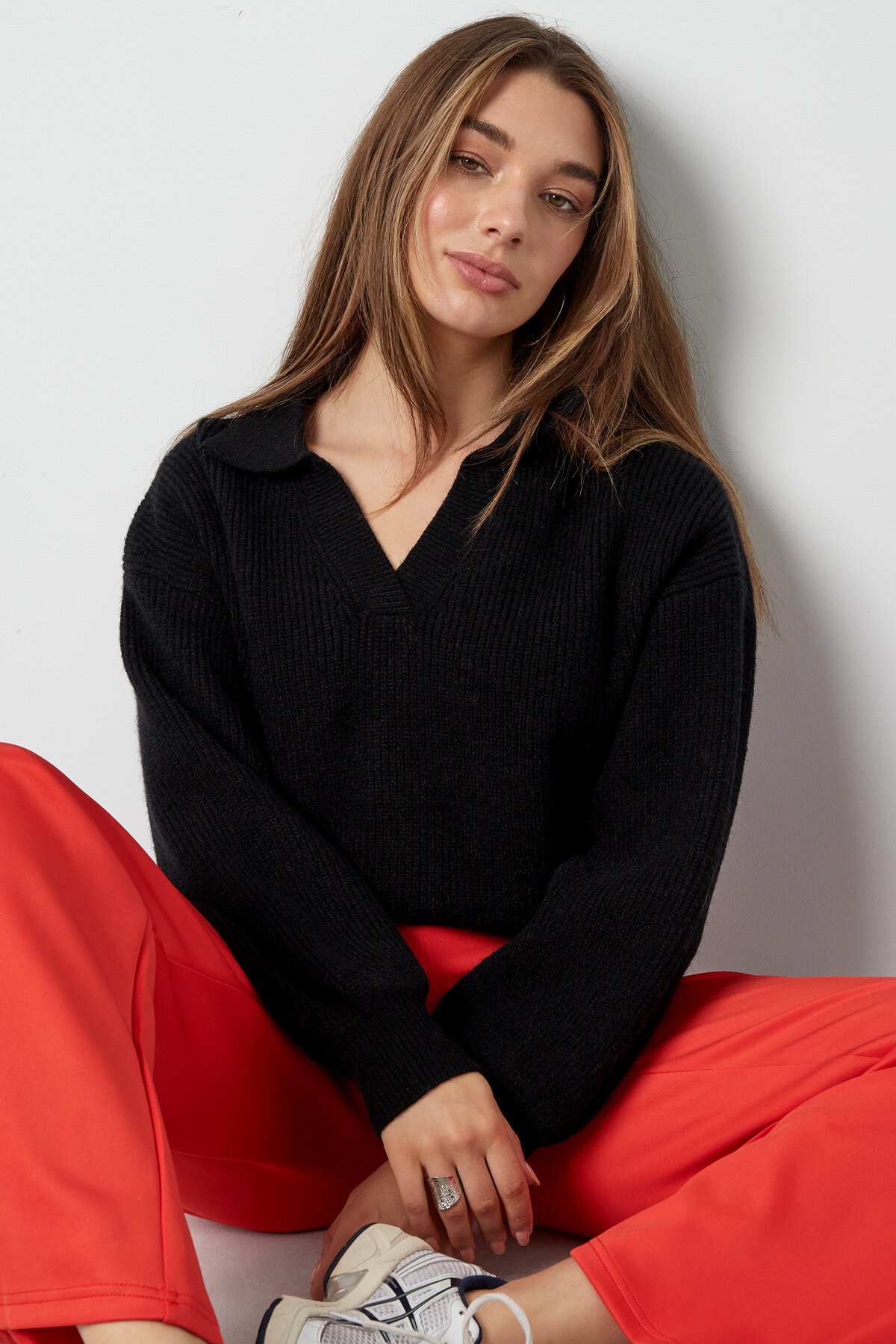 Maglione in Mistura di Lana Donna Collo Polo Taglio Oversized h5 Immagine4