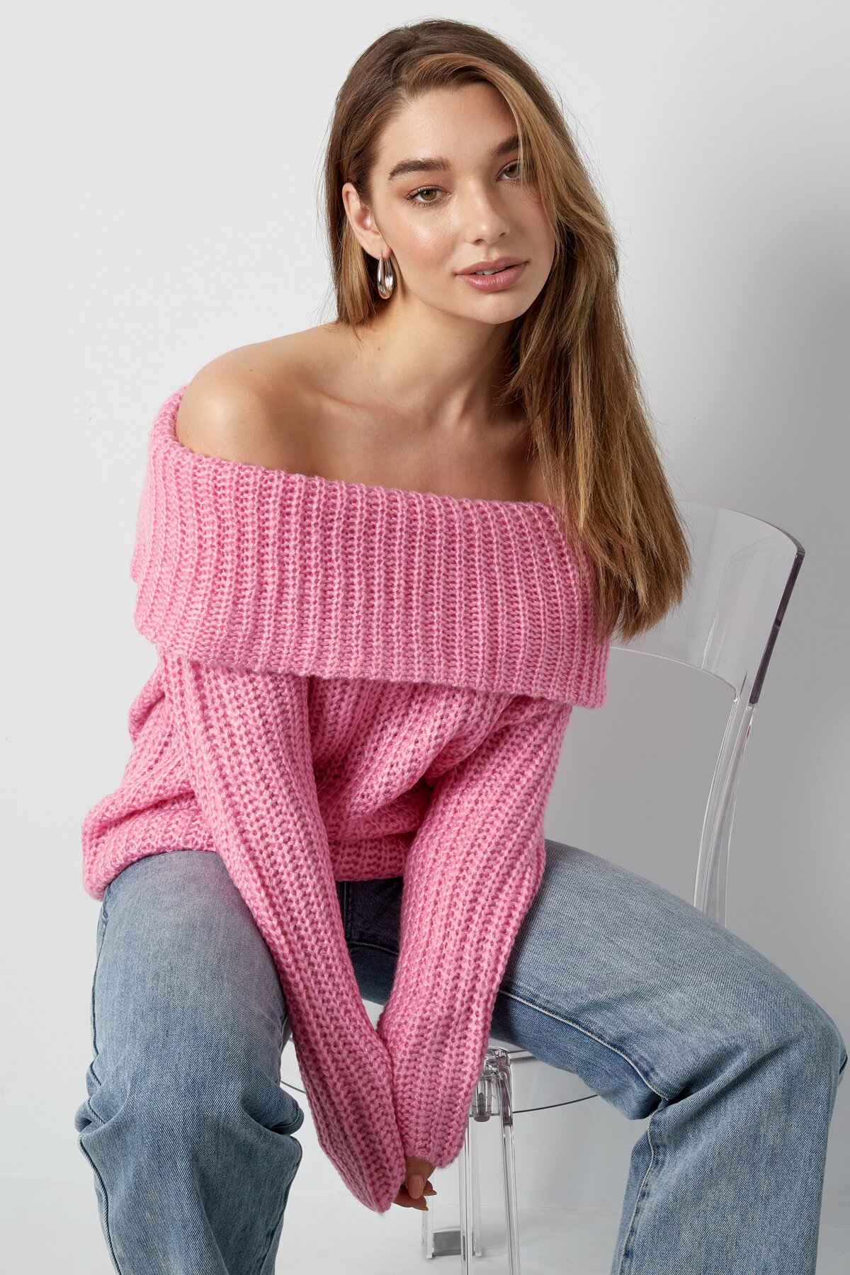Recycled polyester blend Knit Sweaters Off-Shoulder Fall/Winter