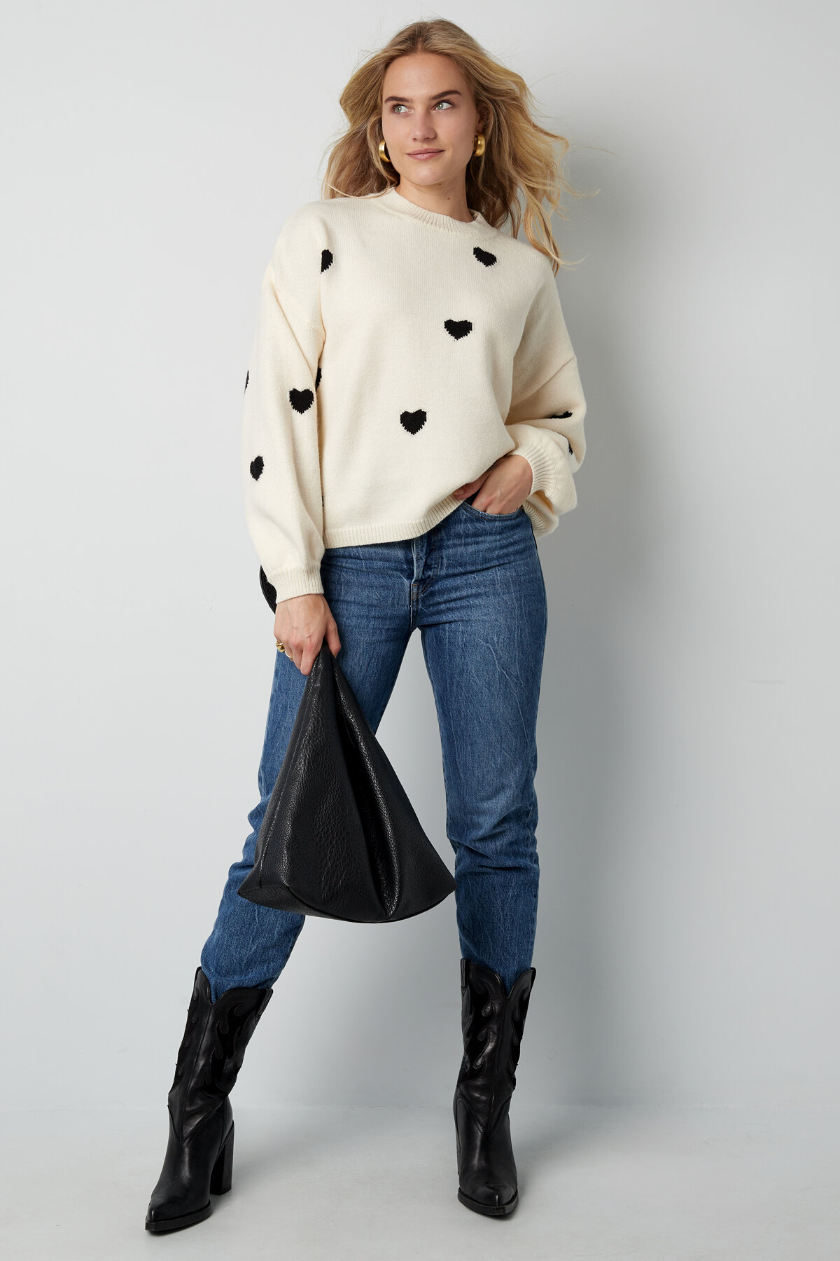 Maglione di Cotone Intrecciato Donna Oversized Motivo Cuore h5 Immagine5