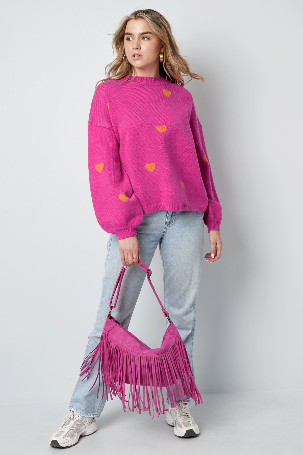 Maglione di Cotone Intrecciato Donna Oversized Motivo Cuore Immagine9