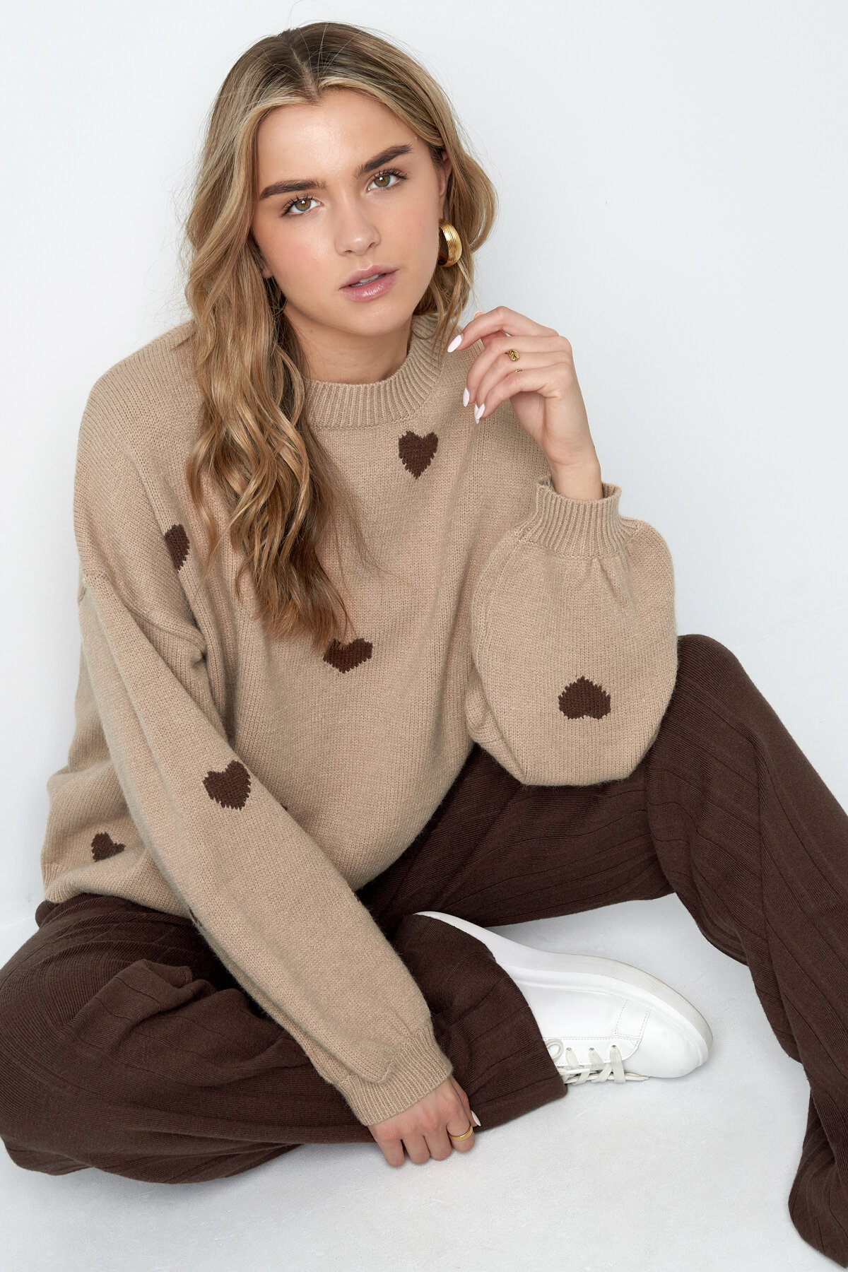 Maglione di Cotone Intrecciato Donna Oversized Motivo Cuore h5 Immagine3