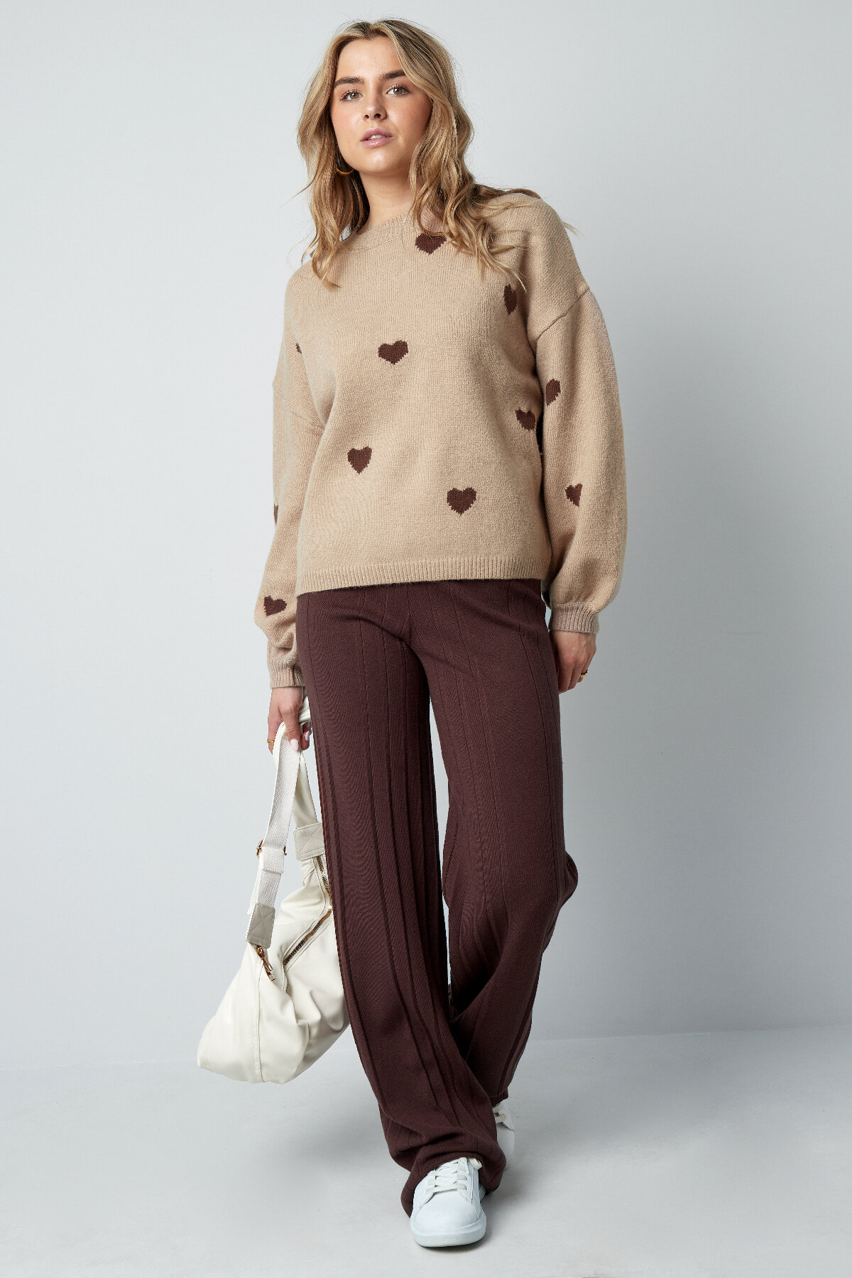 Maglione di Cotone Intrecciato Donna Oversized Motivo Cuore Immagine7