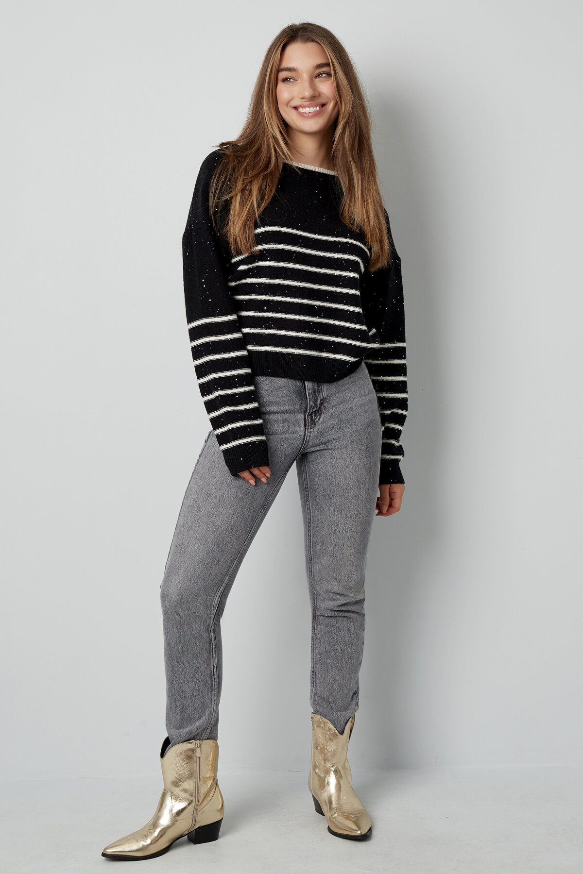Knitted Polyester Fiber Women's Long Sleeve Top Bow Detail Striped Picture11