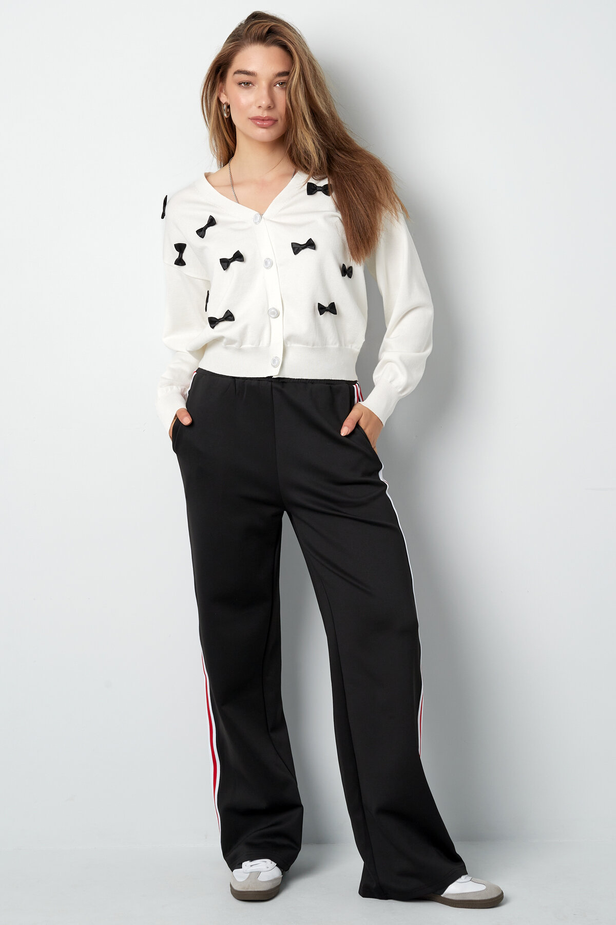 Cardigan de Punto de Viscosa Mujer Cuello en V Detalle de Moño Imagen3
