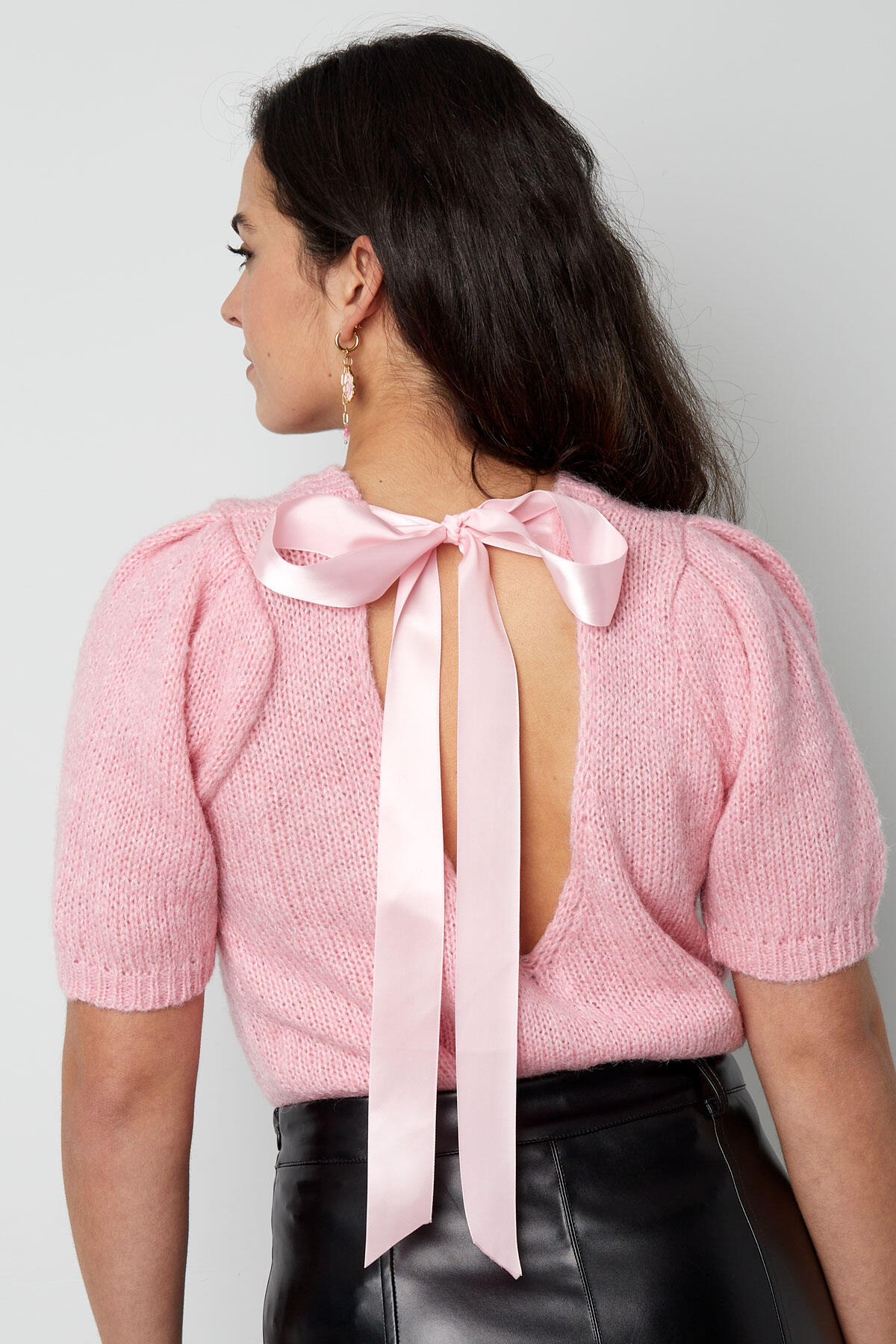 Nylon Women's Short Sleeve Top Knitted Back Tie Design h5 Picture13