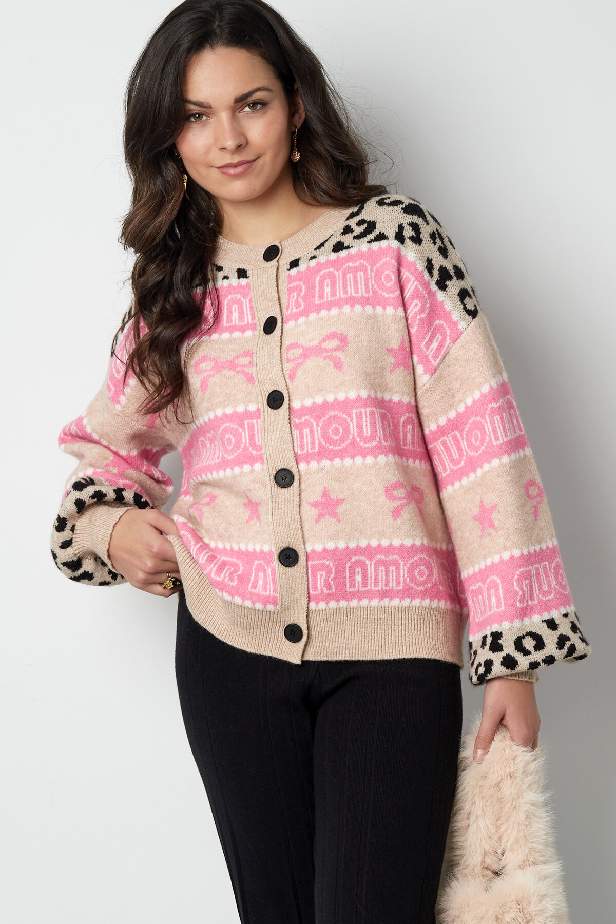 Cardigan de Punto Mezcla de Algodón Mujer Estampado Motivo Imagen2