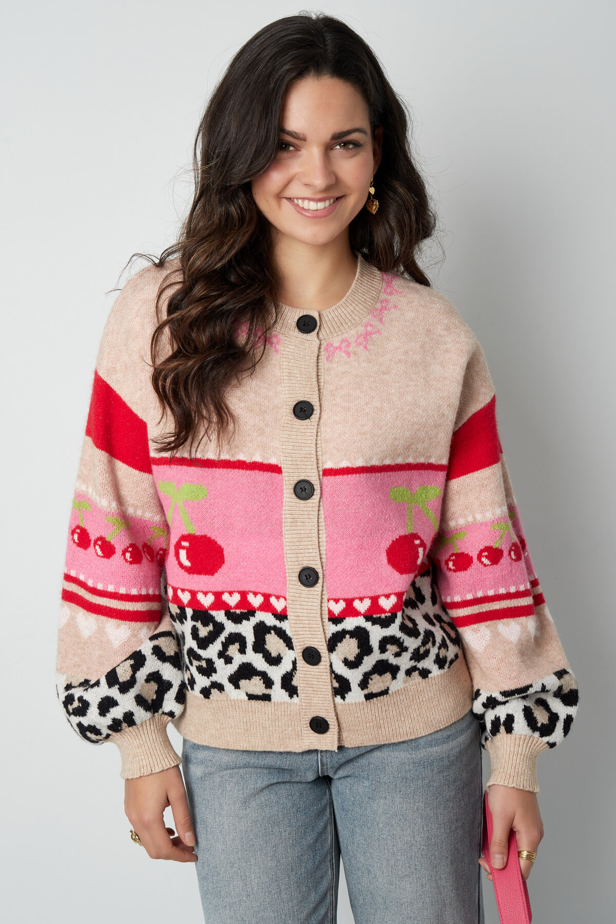Cardigan lavorato a maglia Donna Autunno/Inverno Blocco di Colori Carino