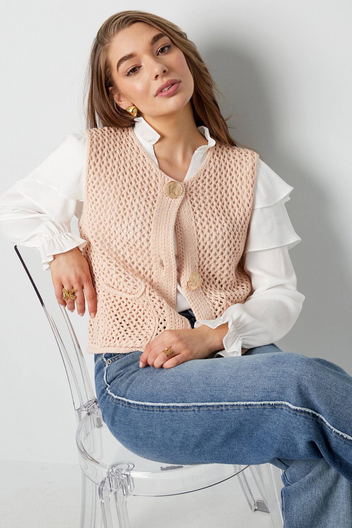Knitted Polyester Women's Knit Spencer Openwork Design Picture8