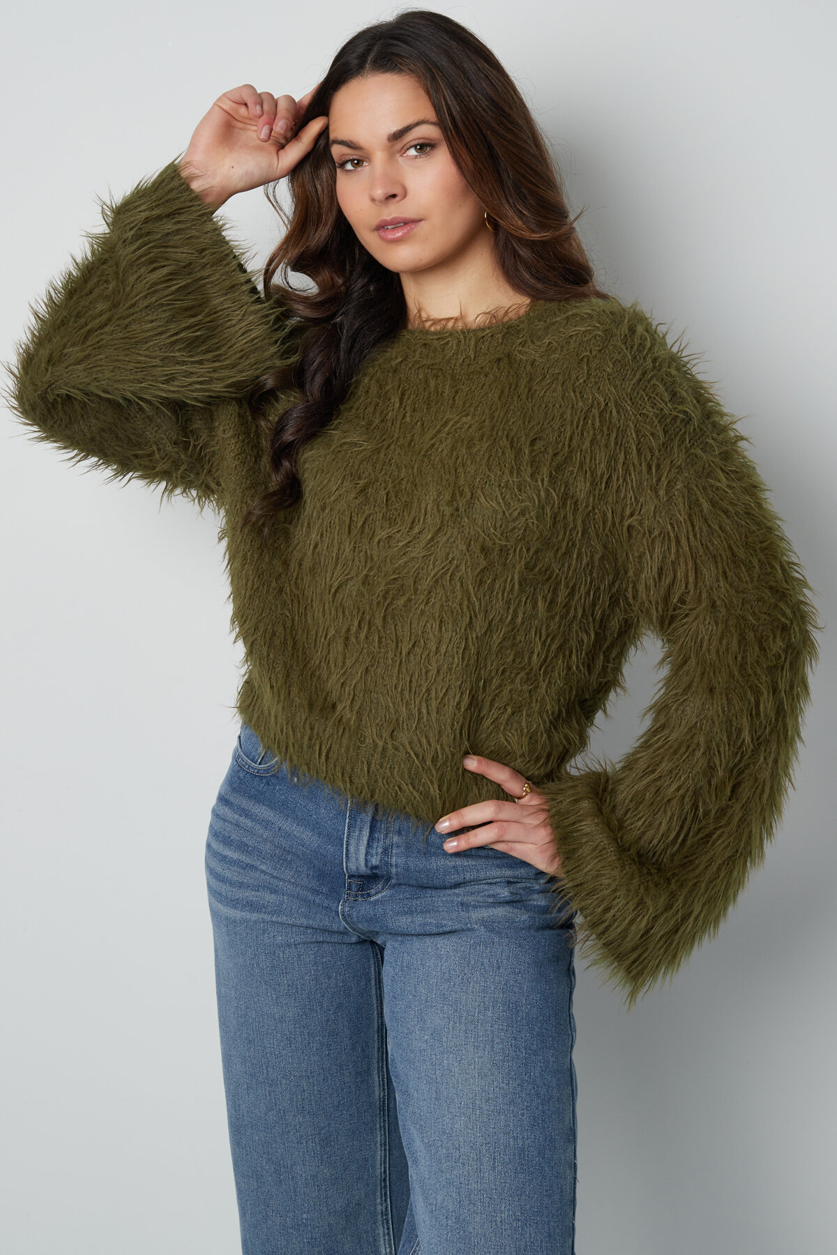 Faux Fur Knit Sweater Women's Cropped Style Soft Texture h5 Picture13
