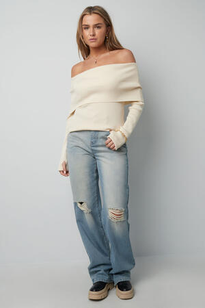 Viscose Knit Sweater Women's Off-Shoulder Design Comfortable Fit h5 Picture8