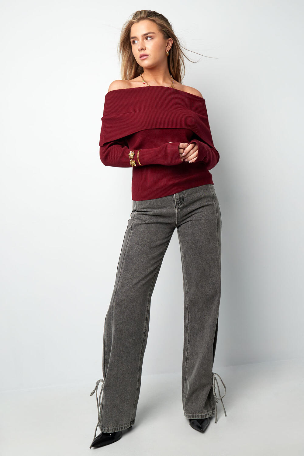 Viscose Knit Sweater Women's Off-Shoulder Design Comfortable Fit h5Picture4