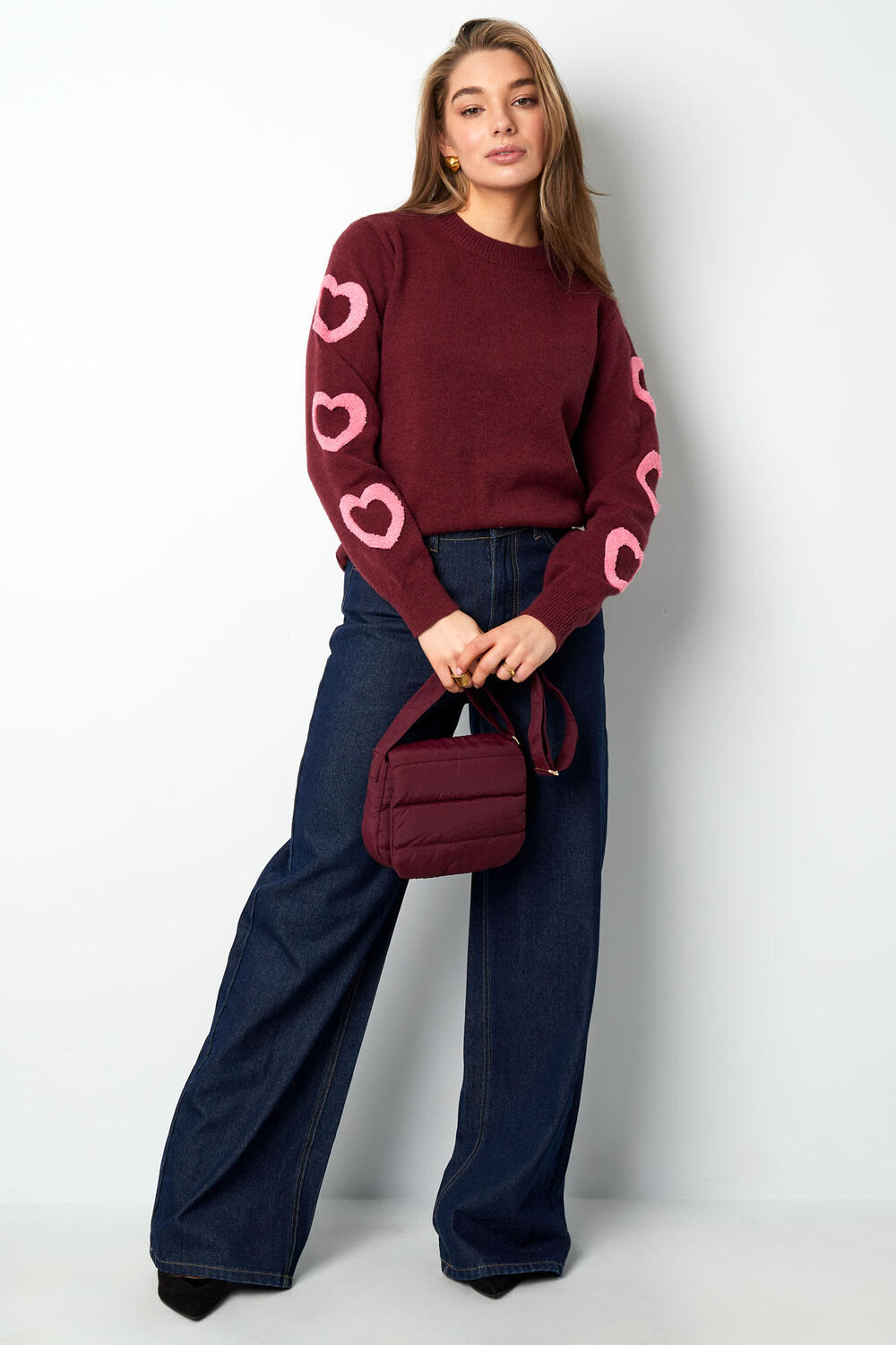 Knitted Wool Blend Women's Crewneck Sweater Heart Pattern Design h5Picture6