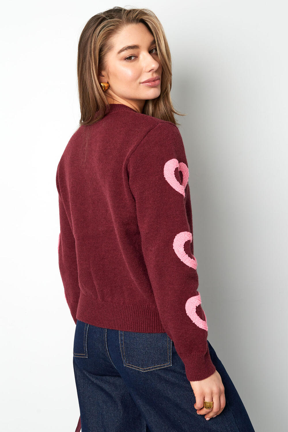 Knitted Wool Blend Women's Crewneck Sweater Heart Pattern Design h5Picture5