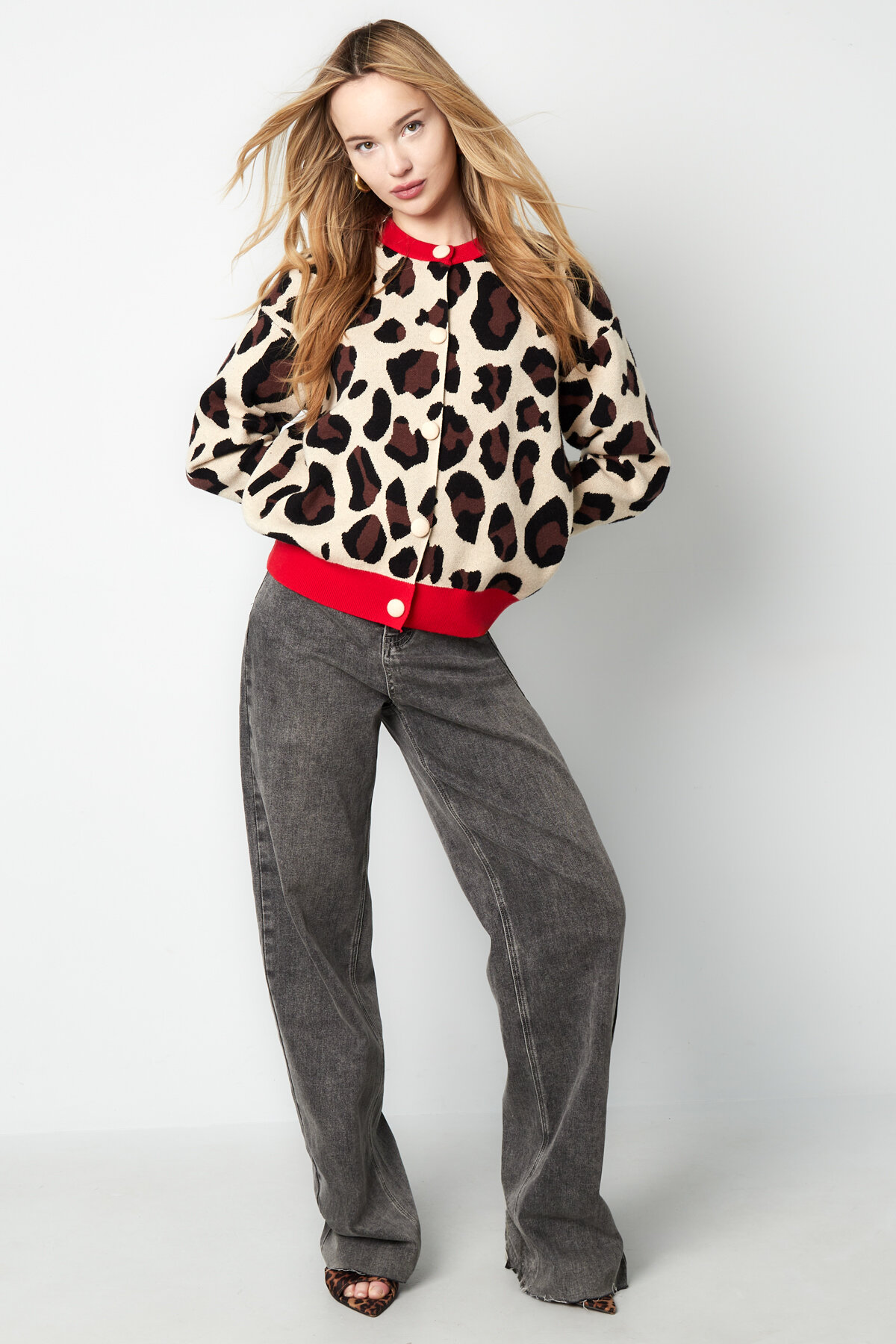 Dames trui met luipaardprint en contrastdetails Afbeelding3