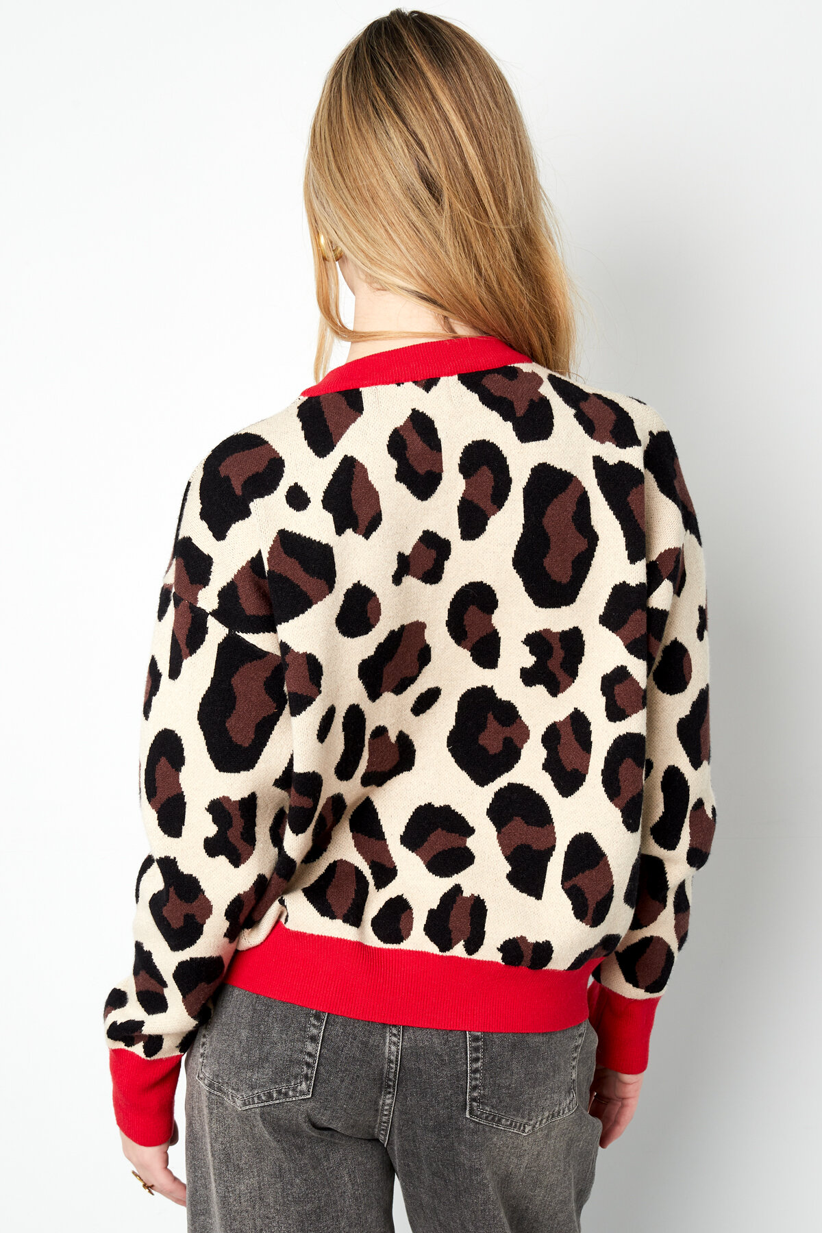 Dames trui met luipaardprint en contrastdetails Afbeelding6