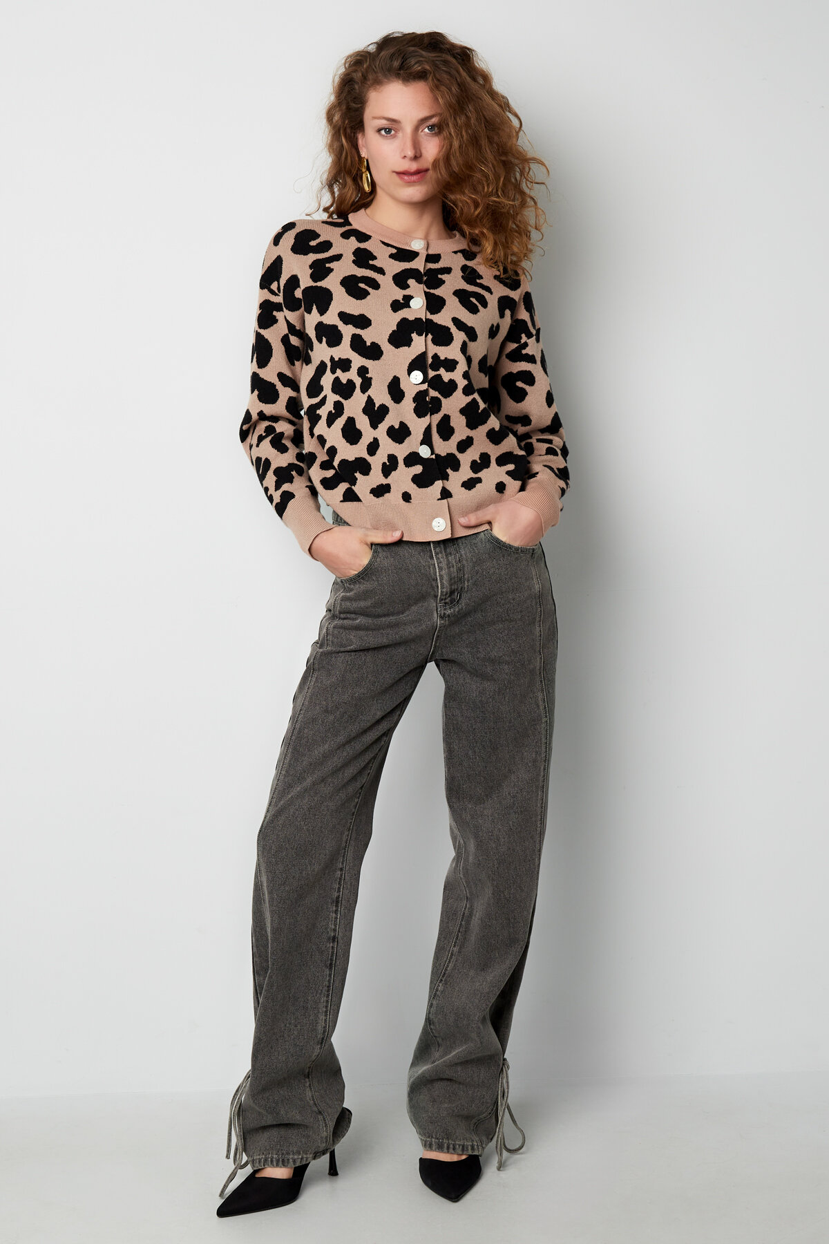 Dames trui met luipaardprint en contrastdetails Afbeelding7