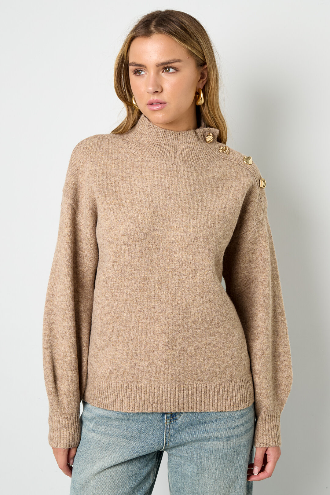Knitted Polyester Fiber Women's Turtleneck Sweater Casual Solid Color h5Picture5