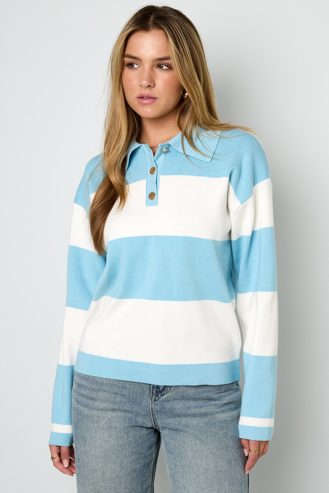 Knitted Viscose Women's Polo Sweater Stripes Fall/Winter h5Picture10